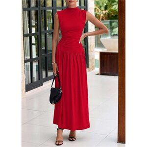 Womens Set Tank Tops Ruffle Maxi Skirts Red
